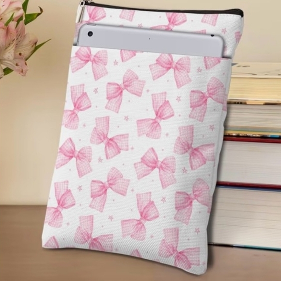 None Other - Book Storage Sleeve Bow Coquette Theme Book Lover Pink